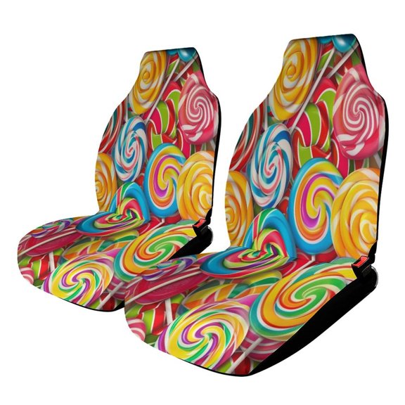 Candy Pattern Rainbow Lollipop Car Seat Covers Front Seats Universal Fit for Cars SUV Truck Auto Interior Accessories