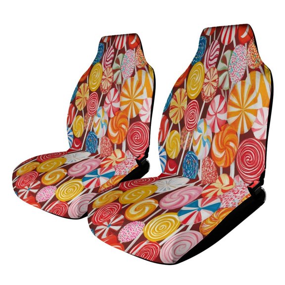 Candy Pattern Rainbow Lollipop Car Seat Covers Front Seats Universal Fit for Cars SUV Truck Auto Interior Accessories