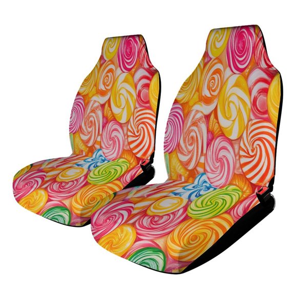 Candy Pattern Rainbow Lollipop Car Seat Covers Front Seats Universal Fit for Cars SUV Truck Auto Interior Accessories