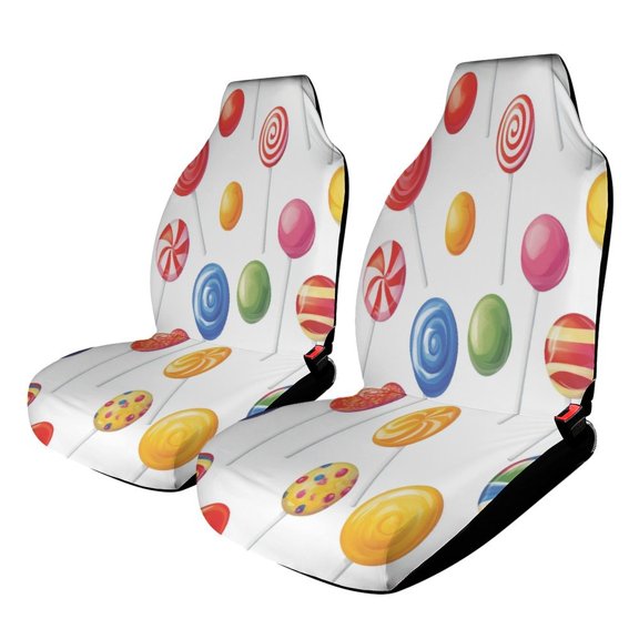 Candy Pattern Rainbow Lollipop Car Seat Covers Front Seats Universal Fit for Cars SUV Truck Auto Interior Accessories