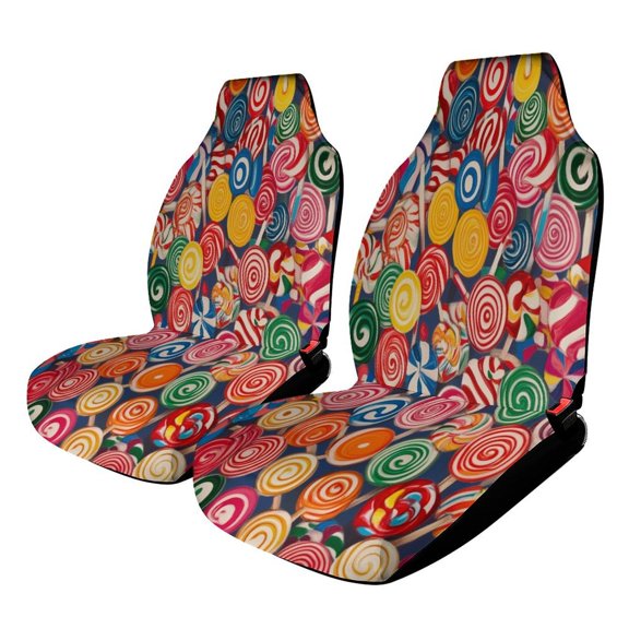 Candy Pattern Rainbow Lollipop Car Seat Covers Front Seats Universal Fit for Cars SUV Truck Auto Interior Accessories