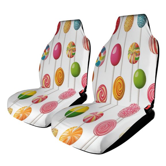 Candy Pattern Rainbow Lollipop Car Seat Covers Front Seats Universal Fit for Cars SUV Truck Auto Interior Accessories
