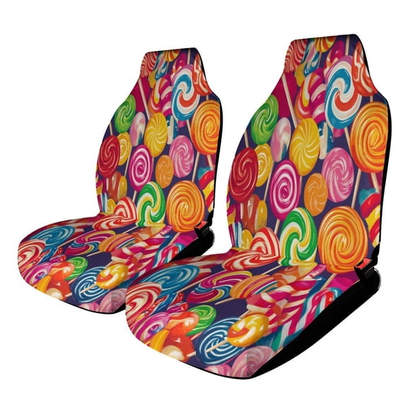 Candy Pattern Rainbow Lollipop Car Seat Covers Front Seats Universal Fit for Cars SUV Truck Auto Interior Accessories