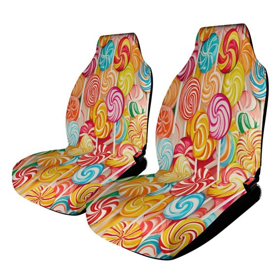 Candy Pattern Rainbow Lollipop Car Seat Covers Front Seats Universal Fit for Cars SUV Truck Auto Interior Accessories