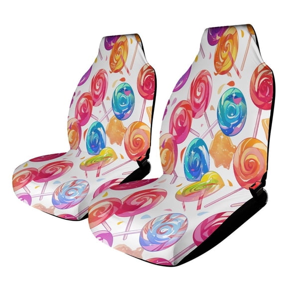 Candy Pattern Rainbow Lollipop Car Seat Covers Front Seats Universal Fit for Cars SUV Truck Auto Interior Accessories