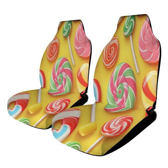 Candy Pattern Rainbow Lollipop Car Seat Covers Front Seats Universal Fit for Cars SUV Truck Auto Interior Accessories
