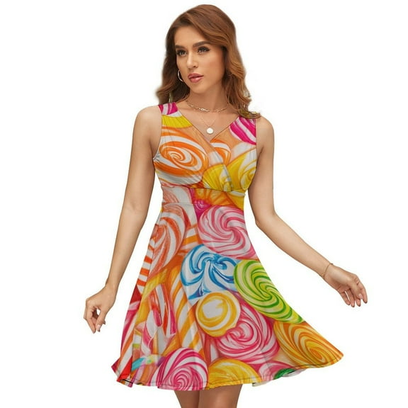 Candy Pattern Rainbow Lollipop Dress Fashion Beach Long Dresses Female Party Printed Sundress