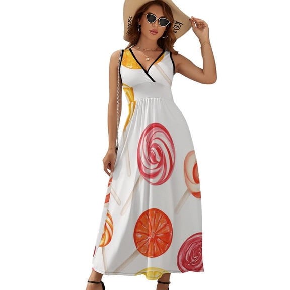 Candy Pattern Rainbow Lollipop Dress Summer Street Style Bohemia Long Dresses Female Sleeveless Printed Maxi Dress