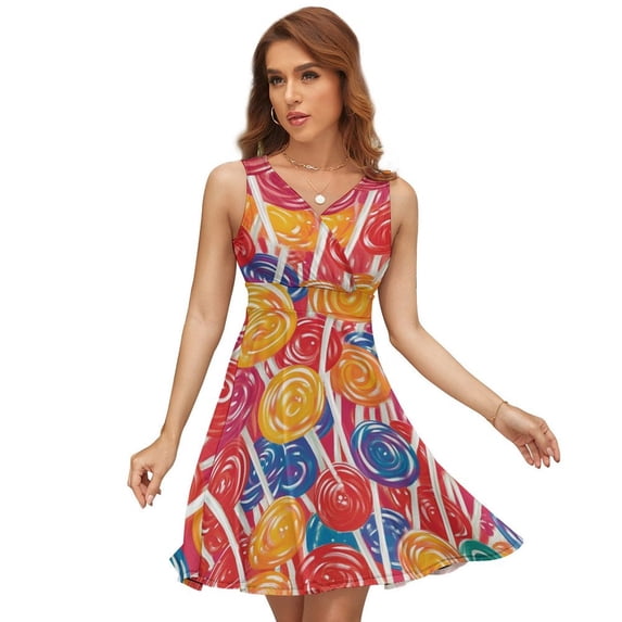 Candy Pattern Rainbow Lollipop Dress Summer Street Style Dresses Female Sleeveless Printed Sundress