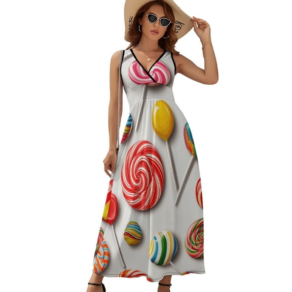 Candy Pattern Rainbow Lollipop Sleeveless Dress Dresses Women Summer Evening Dresses Ladies Bohemia Long Dresses