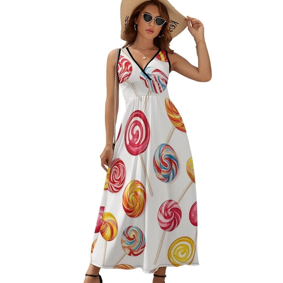 Candy Pattern Rainbow Lollipop Sleeveless Dress Dresses Women Summer Evening Dresses Ladies Bohemia Long Dresses