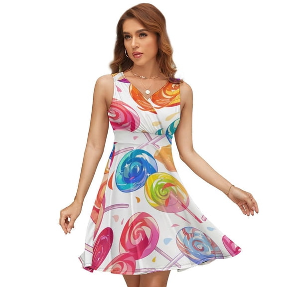 Candy Pattern Rainbow Lollipop Sundress Sleeveless Dress Summer Women Clothes Dress for Women Dresses