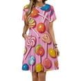 thumbnail image 1 of Candy Pattern Rainbow Lollipop Women's Dress Short Sleeve Summer Sundress Summer Women Clothes, 1 of 7