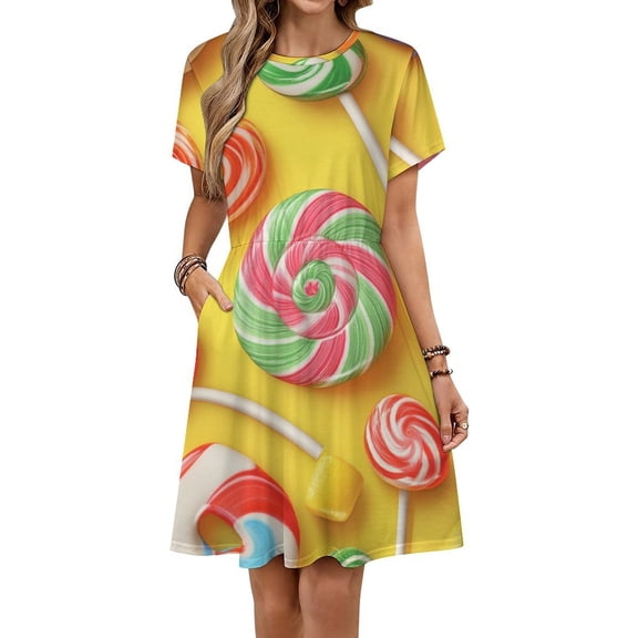 Candy Pattern Rainbow Lollipop Women's Dress Short Sleeve Summer Sundress Summer Women Clothes