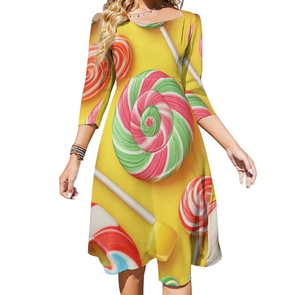 Candy Pattern Rainbow Lollipop Women's Fall Dresses Casual Loose Flowy Swing Shift Dress