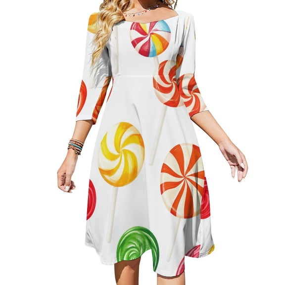 Candy Pattern Rainbow Lollipop Women's Fall Dresses Casual Loose Flowy Swing Shift Dress