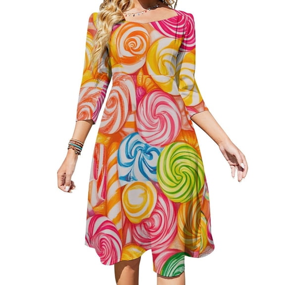 Candy Pattern Rainbow Lollipop Women's Fall Dresses Casual Loose Flowy Swing Shift Dress