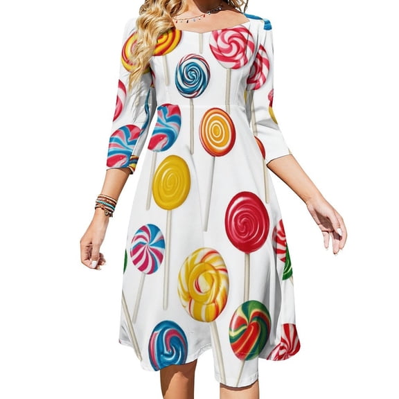 Candy Pattern Rainbow Lollipop Women's Fall Dresses Casual Loose Flowy Swing Shift Dress