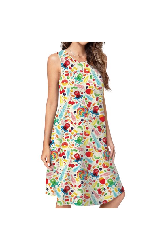 Candy Pattern - White Dress Elegant Party Dresses Evening Dresses Women Dress Sleeveless Dress Ladies Dresses