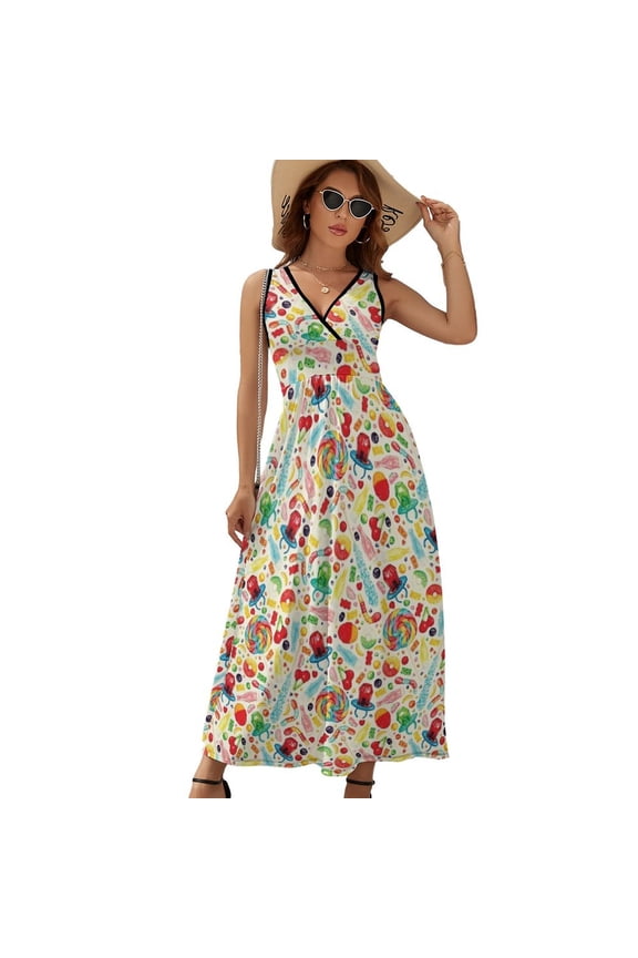 Candy Pattern - White Dress Summer Street Style Bohemia Long Dresses Female Sleeveless Printed Maxi Dress