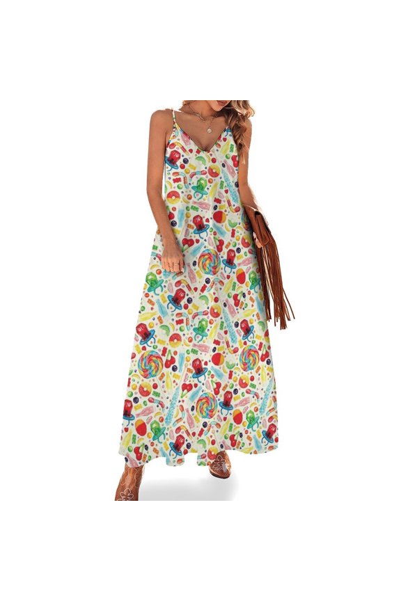 Candy Pattern - White Sleeveless Dress Loose Women's Dress Dresses Luxury Evening Dresses