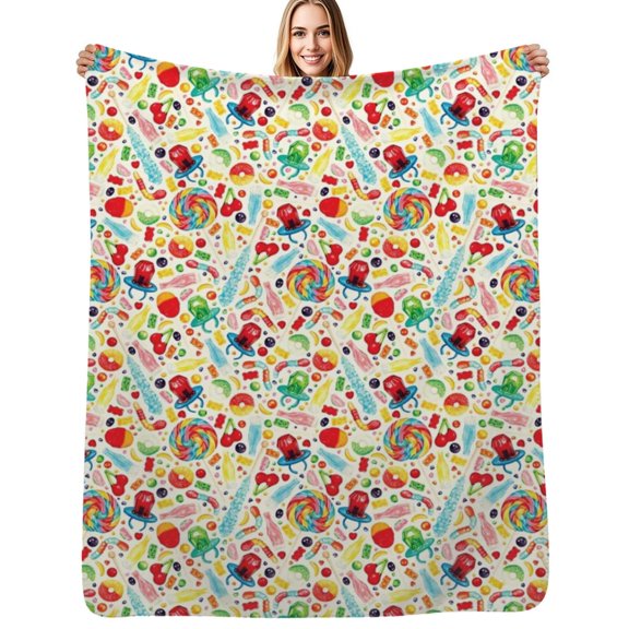 Candy Pattern - White Soft Blanket Travel Bedding Throws Flannel Bedspread Sofa Bed Cover