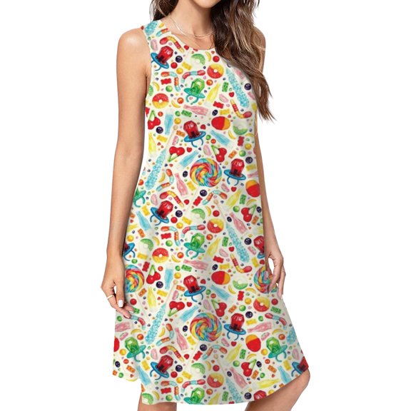 Candy Pattern - White Spring Summer Dresses For Women Fashion Dress Casual Sleeveless Loose Sundress With Pockets