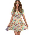thumbnail image 1 of Candy Pattern - White Women Dress V-Neck Short Sleeve Flowy Swing Party Midi Dress, 1 of 4