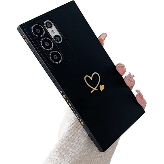 Candy Phone Case for Samsung Galaxy S22 Ultra Love Heart Case Cute Plating Heart Case Screen Camera Protection Shockproof Soft TPU Bumper Case for Samsung Galaxy S22 Ultra 5g 6.8 inch (Black)