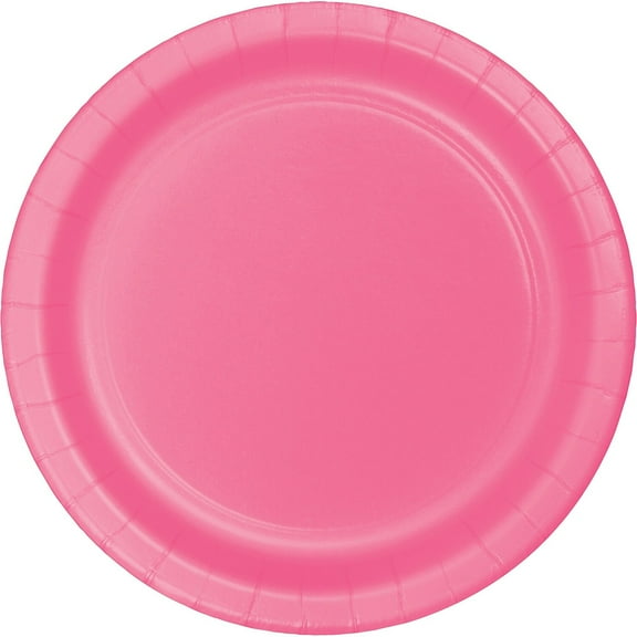 Candy Pink Round Paper Plates 24 Count for 24 Guests