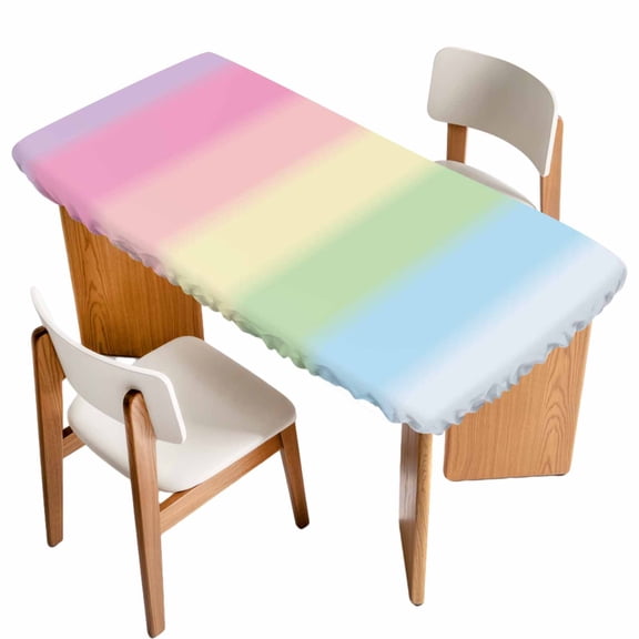 Candy Rainbow Fitted Rectangle Tablecloth 24" x 50" Stripes Elastic Table Cloth Fits for 4 Foot Folding Tables Waterproof Table Cover for Picnic Camping Outdoor