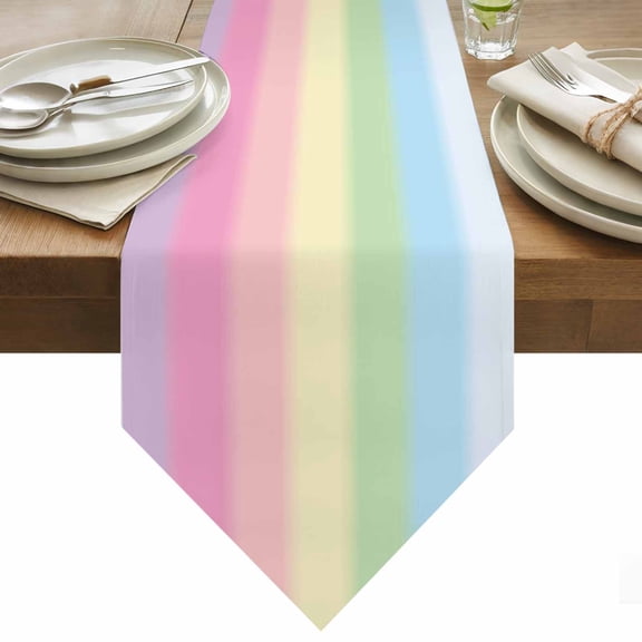 Candy Rainbow Table Runner 36 Inches Long Stripes Table Runners for Dining Room Tabletop Dresser Scarf Home Party Banquet Wedding Holiday Decoration