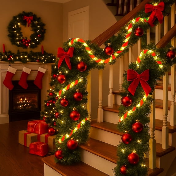 Chrsitmas Rope 31 FT Candy Rope String Lights,LED Spiral Christmas Rope Lights with ...