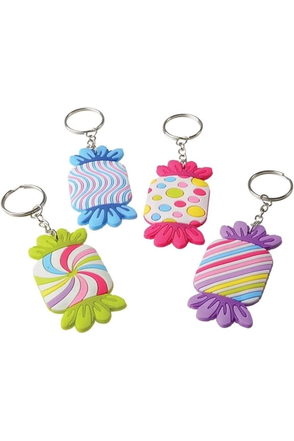 Candy Rubber Keychains for Key and Backpacks (12 Pack)