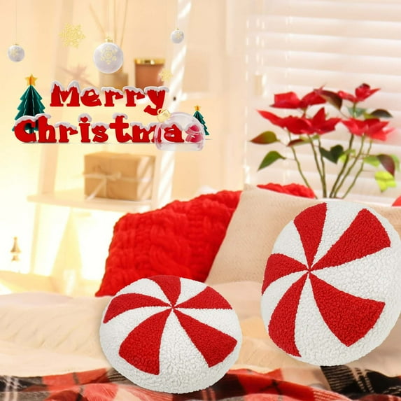 Candy Shaped Pillow - Christmas Red and White Candy Throw Pillow, Home Sofa Christmas Bed Decoration, Soft and Plush Texture, Create Gift, Home Bedroom Living Room Office Indoor Decor