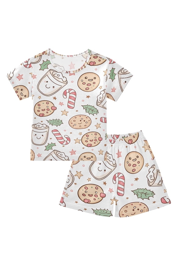Candy Snack Pattern Summer Pajama Set Soft Cotton Short Sleeve Sleepwear 2PCS Pajama Sets Breathable Lounge Set Size 10Y
