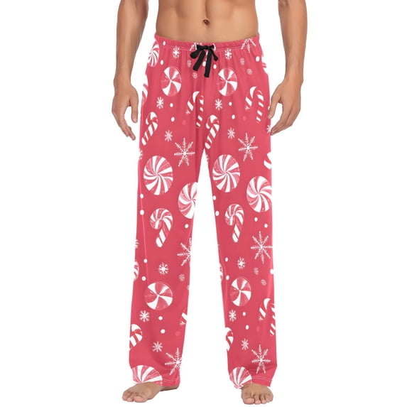 Candy Snowflake Christmas Men's Pajama Pants Cotton Long Sleepwear Lounge Pants L