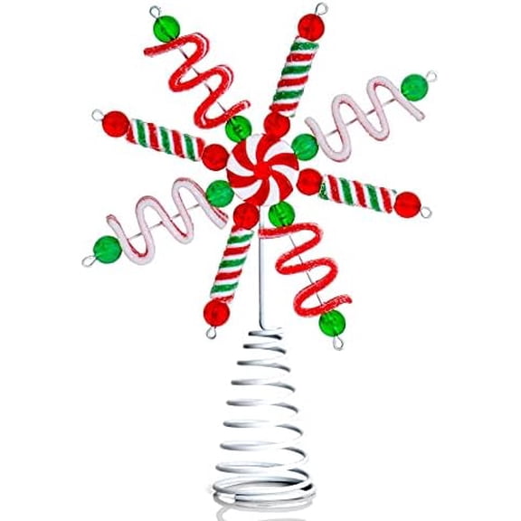 Candy Snowflake Tree Topper - Peppermint Candy Cane Sour Belt Jelly Licorice Star Snowflakes  Top Decorations Xmas Holiday Toppers Decor 10"$$Home Decor, Kitchen, & Other