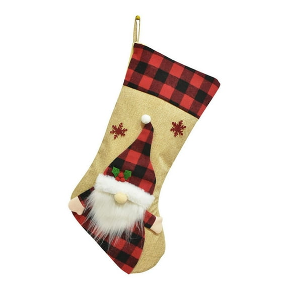 Candy Socks Christmas Plaid Socks with Santa Snowman Reindeer Half-Dimensional Design for Holiday Decor and Candy Filling 1Pcs Rkxzt