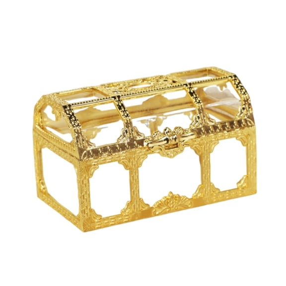 Candy Storage Box, Transparent Body Plastic Storage Box, Small Treasure Chest Style Candy Packaging Boxes with Flip Lid, Gethering Treats Box, Retro Candy Boxes for Wedding Favors,Gold S