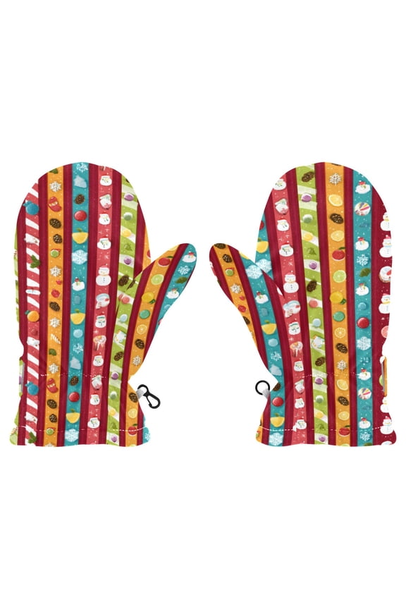 Candy Stripe Pattern Cold Weather Mittens Cozy Gloves with Adjustable Fit Perfect for Outdoor Fun
