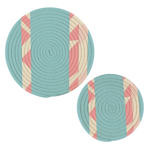 Candy Stripe Pattern Trivets Potholders Cotton Braided Potholders Heat-Resistant Pads 7.09'' and 9.45''