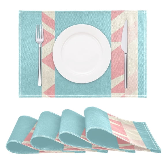 Candy Stripe Pattern Reversible Placemat Set of 4 Non Slip Coffee Mats 18x12 Inch for Dining, Kitchen, Coffee