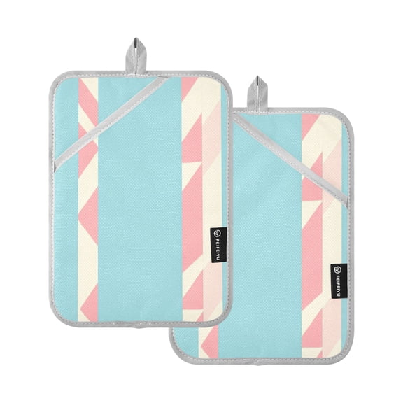 Candy Stripe Pattern Set of 2 Heat-Resistant Quilted Pads, Silver Polyester, 7" x 9.8"