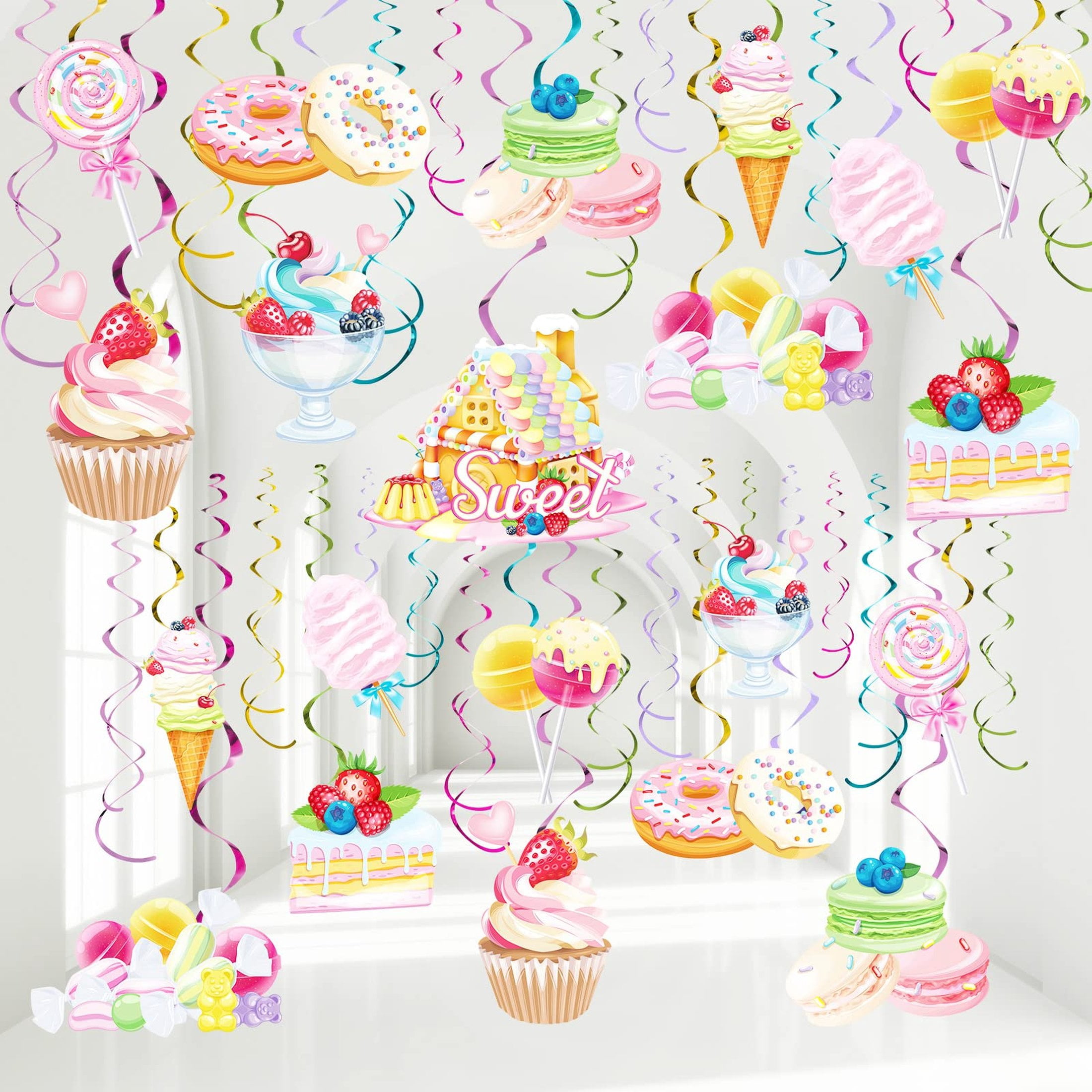 Candyland Decor 2-Pack Candy Party Banners - Lollipop Cutout Decorations For Candyland Birthday & Baby Shower Gumdrop Garland - View #5
