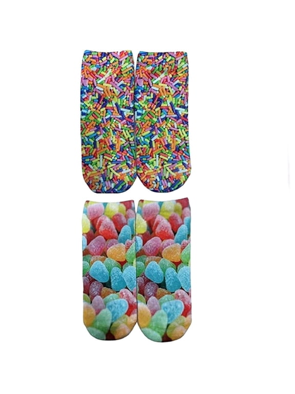 Candy Themed Junior Women's No Show Socks-2 Pairs (Sprinkles/Gumdrops)
