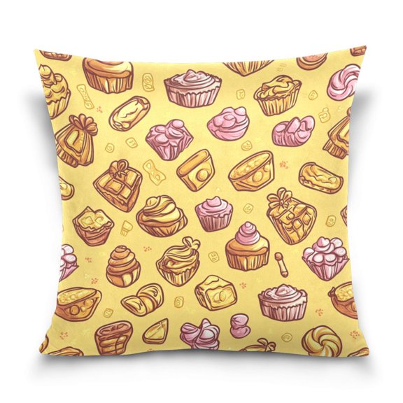Candy Themed Retro Pattern 16x16 Inch Plush Velvet Pillowcase Double Sided Print, Hidden Zipper