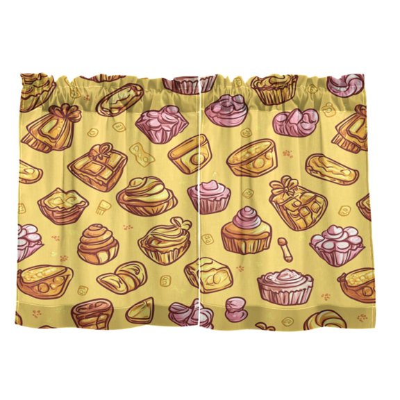 Candy Themed Retro Pattern 27"x24" Linen Look Cafe Curtain Set with Privacy and UV Protection