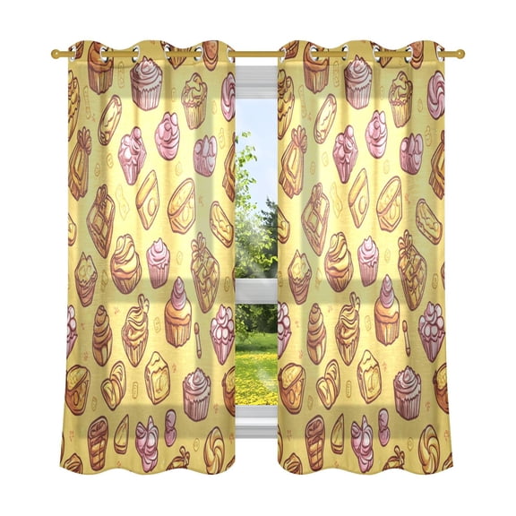 Candy Themed Retro Pattern Breathable Sheer Curtains 63x52in Soft Light Filtering, UV Protection and Thermal Insulation