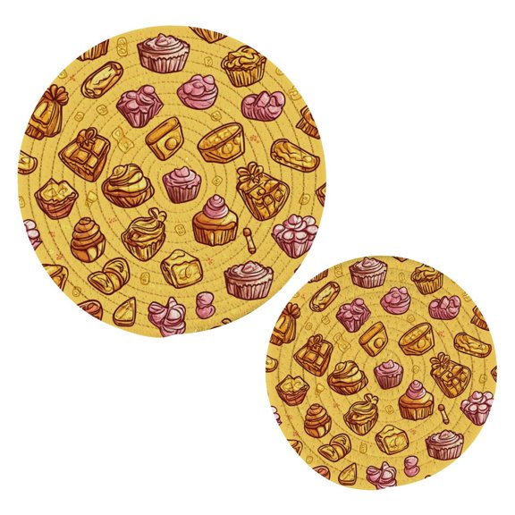 Candy Themed Retro Pattern Trivets Potholders Cotton Braided Potholders Heat-Resistant Pads 7.09'' and 9.45''